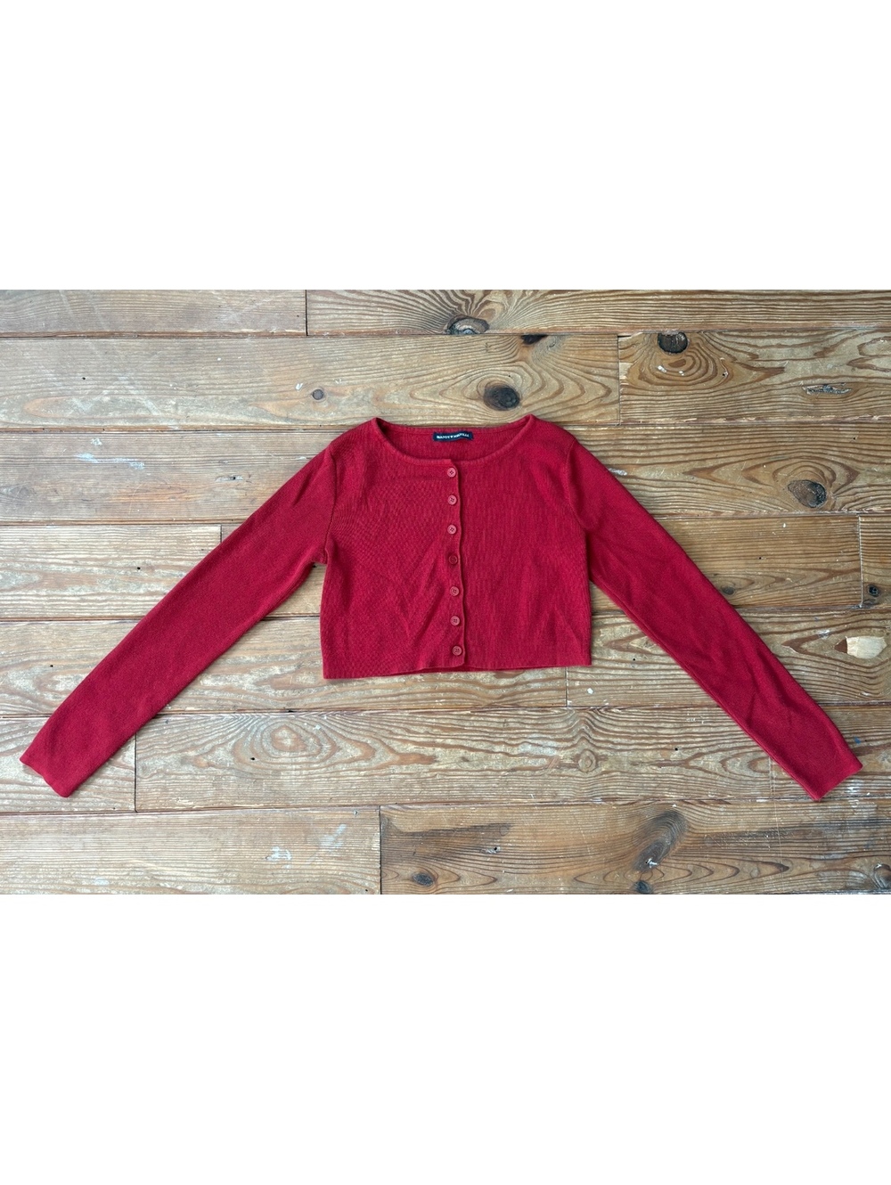 Brandy Melville Red Cropped Button Front Cardigan Long Sleeve One Size